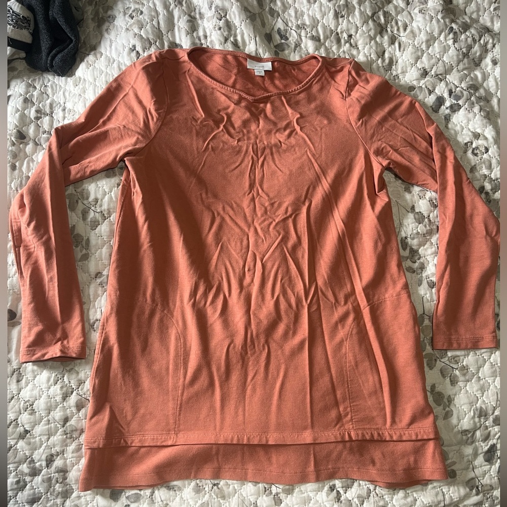 Pure Jill Coral Long Sleeve Women's Top Pima Cotton blend w/ pockets